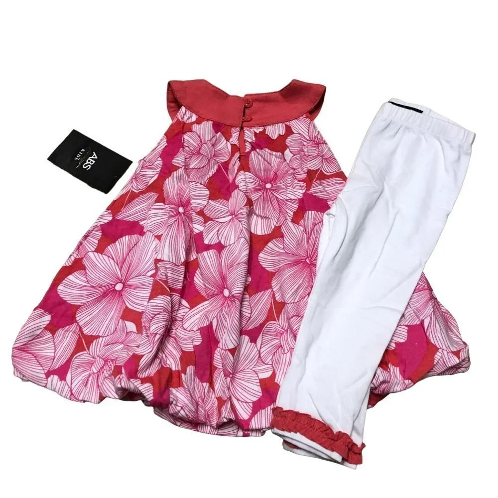 ABS KIDS BABY GIRL TWO PCS OUTFIT SET DRESS & WHITE LEGGING SIZE 12 MOS NEW WITH